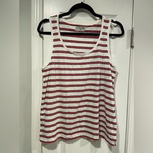 NWOT Size M Red Navy Stripe Scoop Neck Relaxed Fit Cotton Tank Top